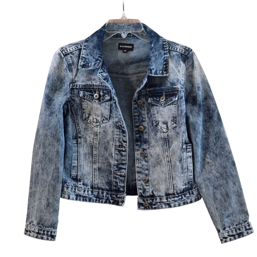 Ranbeeri Nancy Wash Blue Denim Jacket 4 Pocket Button Front Women’s M Streetwear